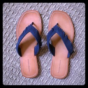 Frye Fringe Flip Flop Sandals (Navy)
